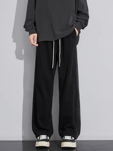 New Men's Fashion Baggy Straight Casual Pants Classic Solid Color Streetwear Sweatpants Wide Leg Trousers Male Trendy Brand